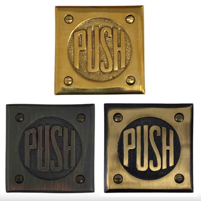 Solid Brass PUSH Door Plate with Old Fashioned Lettering