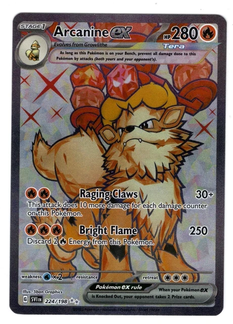 Pokemon Arcanine Ex 224/198 Scarlet/Violet Full Art Ultra Rare Holo Lp/Nm Tera