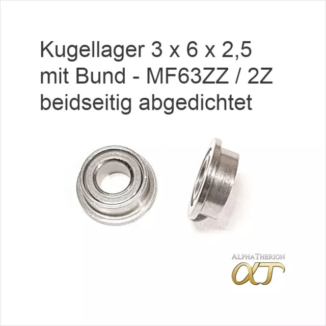 MF63 ZZ Kugellager - 3 x 6 x 2,5 mm - Bundlager , Flanschlager