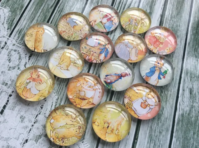 10 Peter Rabbit Cabochons 16-25mm Mixed Round Glass Dome Seal Flat Back Beatrix