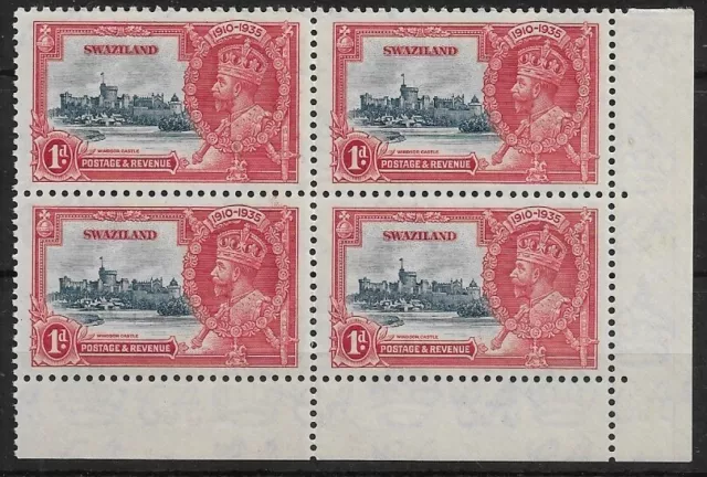 Swaziland 1935 KGV Silver Jubilee 1d Marginal Block SG21 Superb MNH