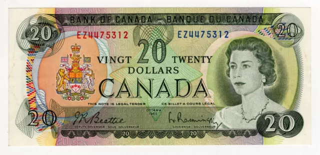 1969 Bank Of Canada Twenty 20 Dollar Bank Note Ez 4475312 Nice Bill