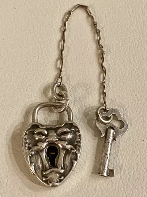 Antique Victorian Sterling Silver Old North Wind Heart Lock Charm Face