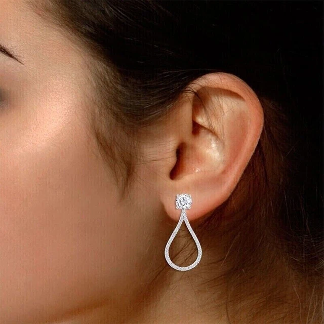 2Ct Round Lab Created Diamond Wedding Jackets Earrings 14K White Gold Plated