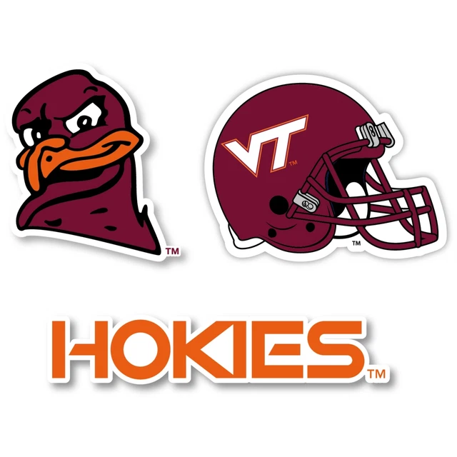 Virginia Tech Hokies Vinyl Decal Sticker 3 Pack 4-Inch Each