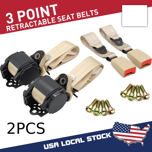 2* 3 Point Retractable Safety Seat Belt Straps Car Adjustable Belt Kit Vehicle