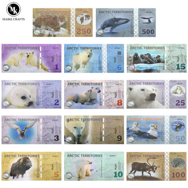 14pc/set UNC Arctic Dollar Banknote Polar Bear Animal Dollar Banknote Collection