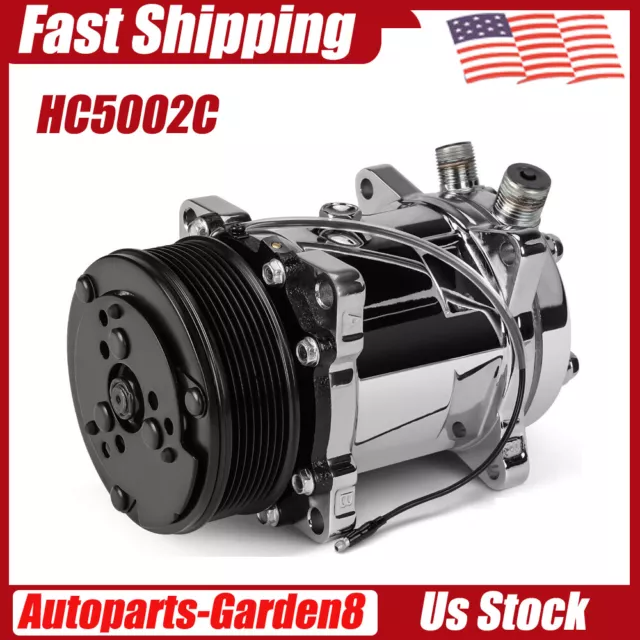 For Sanden 508 Style 7-Groove Serpentine Belt Chrome A/C Compressor w/ Clutch