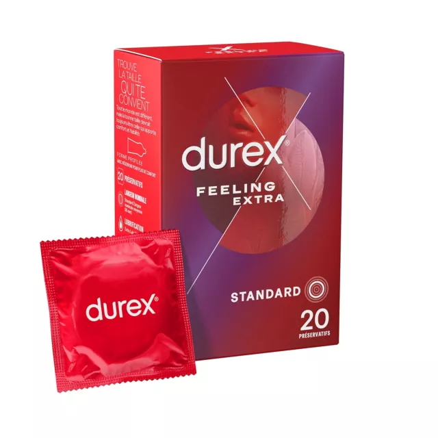 Durex FEELING EXTRA - 20 Préservatifs Homme Fins et Extra Lubrifiés