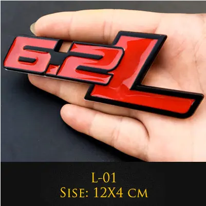 2pc 6.2L Red 3D Metal Black Emblem Badge Decal For Ford Chevrolet Camaro Dodge