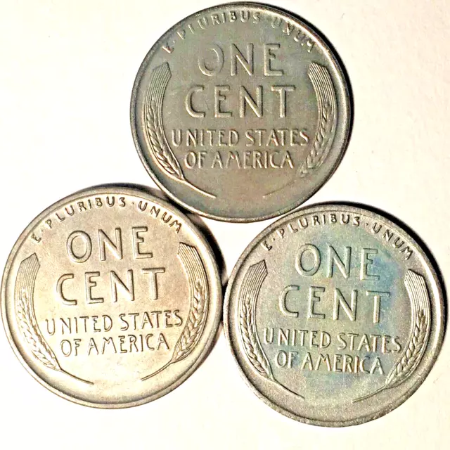 1943 P D & S American Steel AU Cent Lincoln Wheat Beautiful Penny Set 3