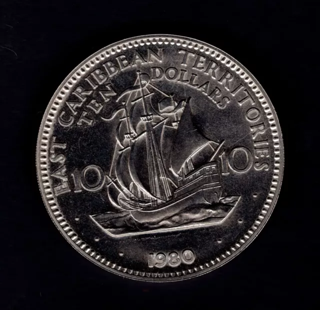 East Caribbean Territories 10 dollars 1980 * SILVER * Ship * Proof * KM-8a *