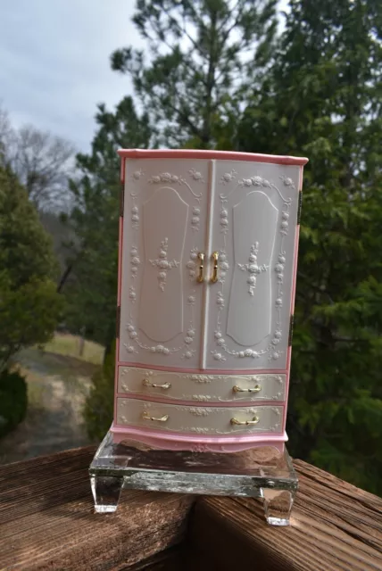 Takara doll armoire pink & white gold trim mirror drawers hangers 9 inch tall