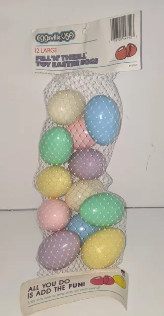 VTG Eggsville USA 12 Large Pastel Plastic Eggs Fill N Thrill Toy Easter Eggs