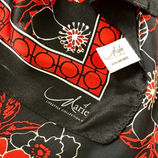 MARIE FLORAL BLACk SQUARE silk scarf 34/35 in MADE IN CHINA #A165 $26. ...