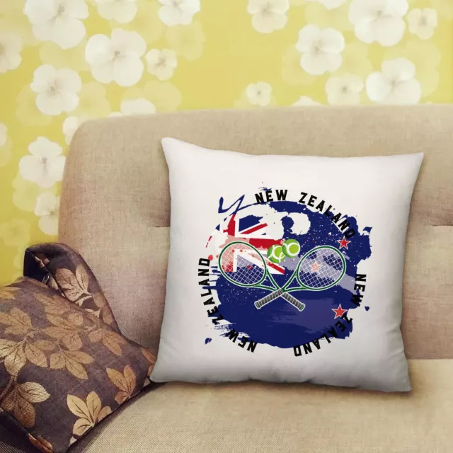 Tennis With New Zealand Flag Print Cushion Gift with Fill Insert - 40cm x 40cm