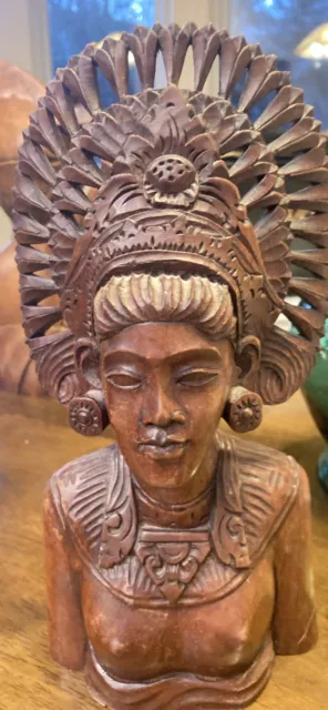 Vintage Beautifully Carved Wood Balinese Jangar Dancer Bust Statue BALI 9”