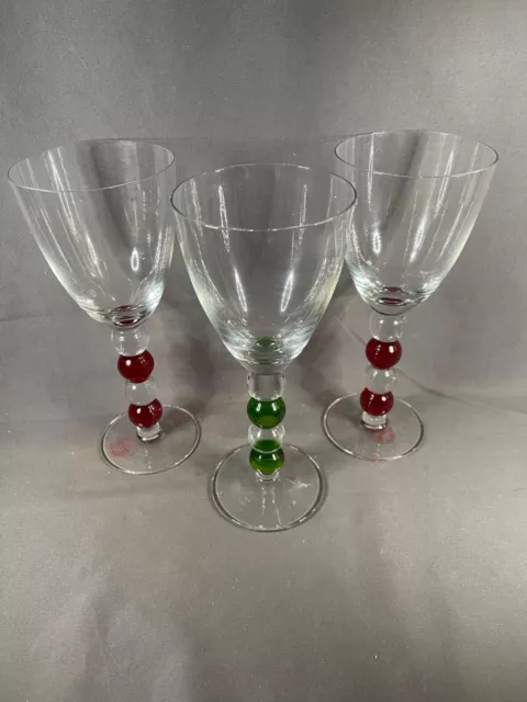 STUNNING VIETRI 2 Red & 1 Green  8 1/2" Wine Glass with Label 4042