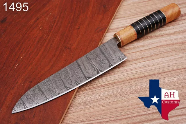 Hand Forged Damascus Steel Chef Knife & Buffalo Horn W/Olive Wood Handle Ah-1495