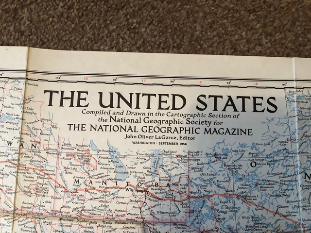 Vintage 1956 National Geographic Map Of The United States Of America