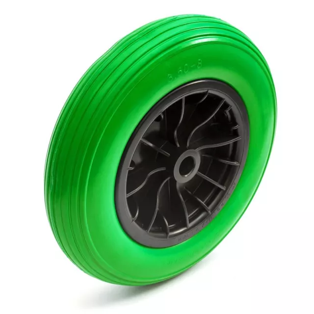 14 Inch 3.50-8 PU Puncture Proof Solid Tyre & Wheel 14'' PU Garden Trolley Green