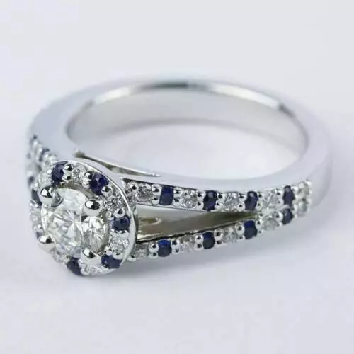 1.50Ct Round Cut Simulé Diamond & Blue Sapphire Halo Ring 14K White Gold Over 2