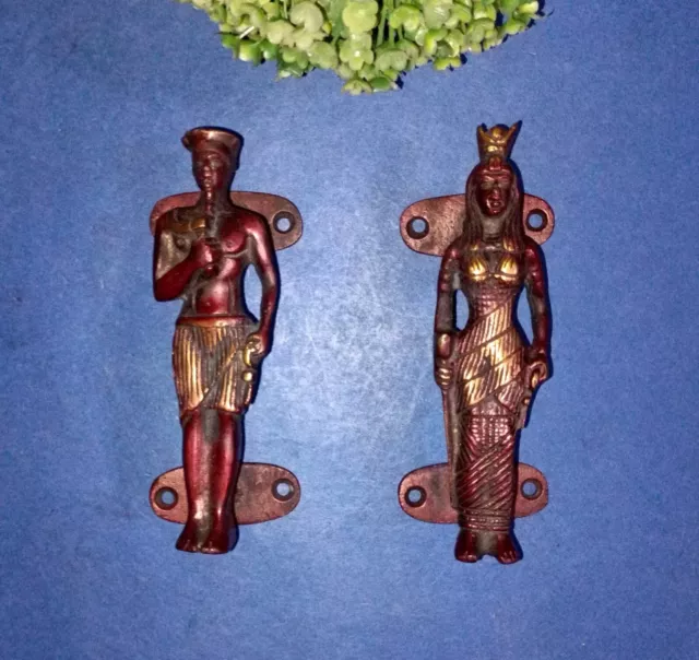 Brass King and Queen Door Handle Set Egyptian Monarch Couple Cupboard Pull HK533