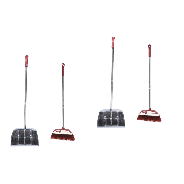 2 Sets Combinaison Balai Pelle À Poussière Acier Inoxydable Bureau Verticale