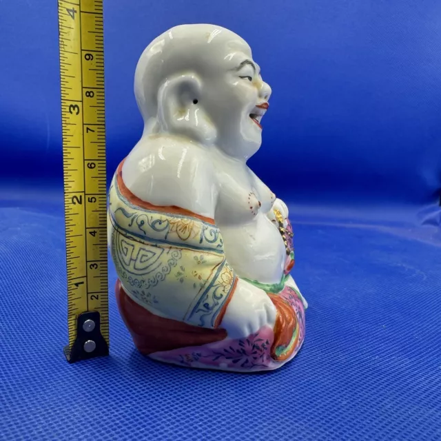 Chinese Laughing Buddha Lucky Budai Porcelain Vintage Hand Painted Statuette 3
