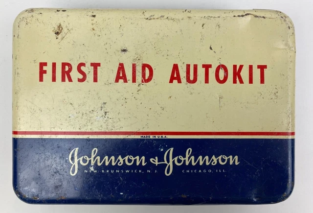 Vintage Johnson and Johnson First Aid AutoKit with almost all of contents