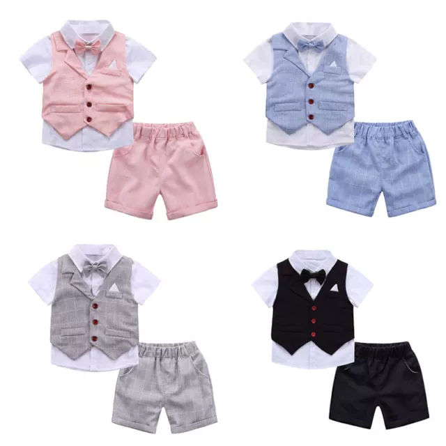 Baby Boys Gentleman Outfit Suit Bow Tie Vest Top Shorts Toddler Formal Party Set