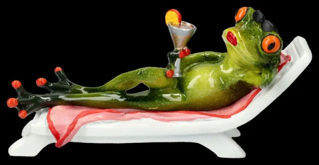 Lustige Frosch Figur - Cocktail im Liegestuhl - witziges Geschenk Glücksbringer
