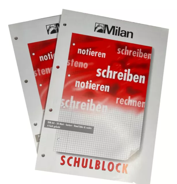 Schulblock Milan kariert 50 Blatt Rand rechts und links gelocht Lineatur 26 Neu