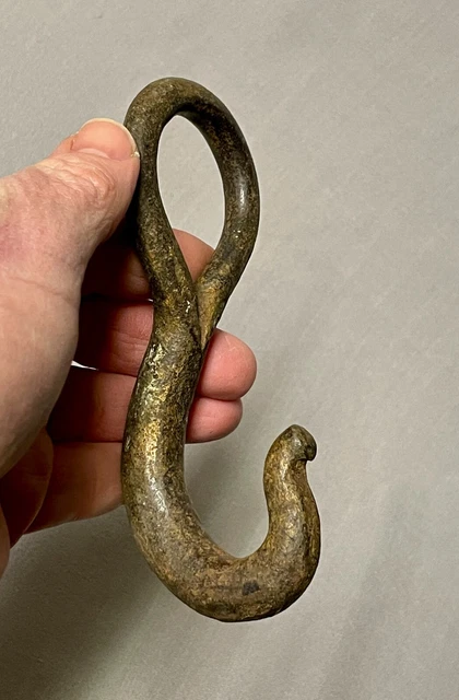 Large Early Antique Hand Forged Wrought Iron Hook 19th Century 2