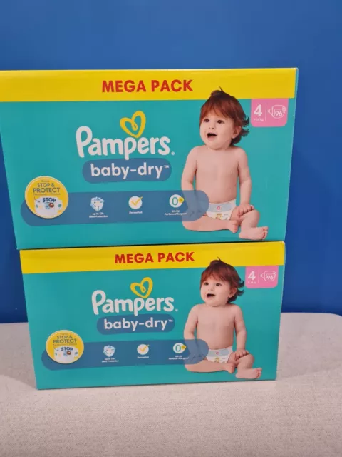 Pack 124 Couches PAMPERS Baby-Dry Taille 2 (4 à 8 KG) Lot Change