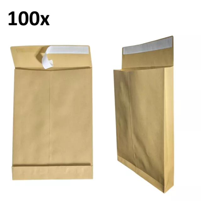 100x Faltentaschen C4 A4 Faltenversandtaschen braun extra stark Boden Falte