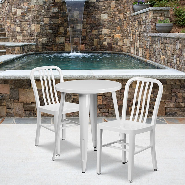 Flash Furniture Commercial Grade 24" Round White Metal Indoor-Outdoor Table Set