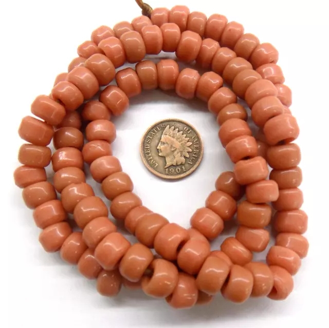 Vintage Czech Opaque Salmon  Glass Crow African Trade Beads  Bohemian 2777