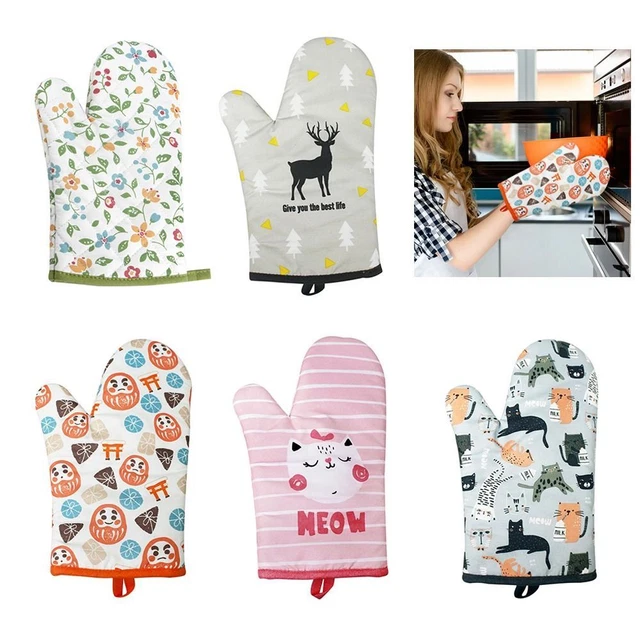 Anti-Scalding Cartoon Animal Printing Oven Mitts Cat Pattern Insulation Gloves