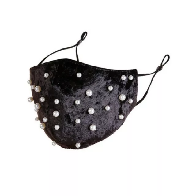 Masque de luxe en velours avec perles pour femmes NOIR Lavable + 10 filtres