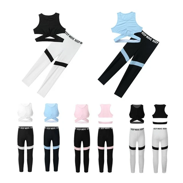 Kids Girls Leggings Crop Top Vest Gym Dance Yoga Exercise Tracksuits Outfits Set