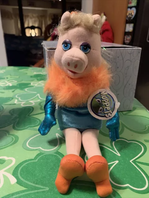 Vintage Miss Piggy Muppets Nanco Stuffed Plush Blue Dress Orange Boa Orig Tags