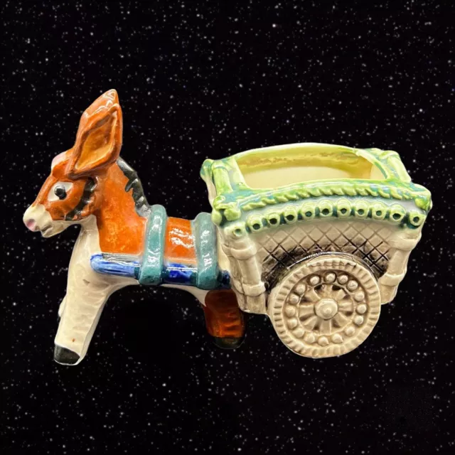 Occupied Japan HandPainted Donkey Mule Planter Hand Painted Pottery 5”W 4”T