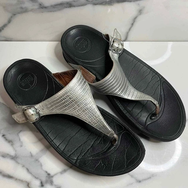 FitFlop | The Skinny Silver Reptile Thong Flip Flops Sandals Sz 9