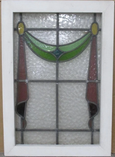 MIDSIZE OLD ENGLISH LEADED STAINED GLASS WINDOW Cute Bow 17" x 24.5"
