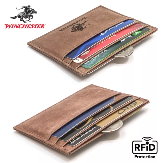 Winchester Credit Card Holder Front Pocket RFID Wallet Slim Thin Genuine Leather 5