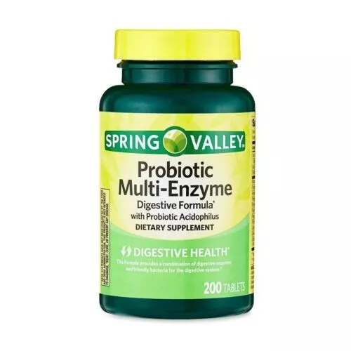 Spring Valley Probiotic Multi-Enzyme Digestive Formula Tablets 200 Count-Fre Shp