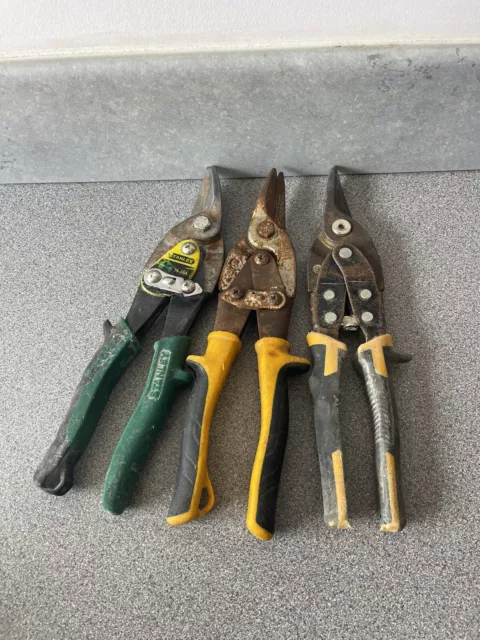 3x(STANLEY, JCB, DEWALT) Tin Snips Straight Cut Cutters Sheet Metal Shears