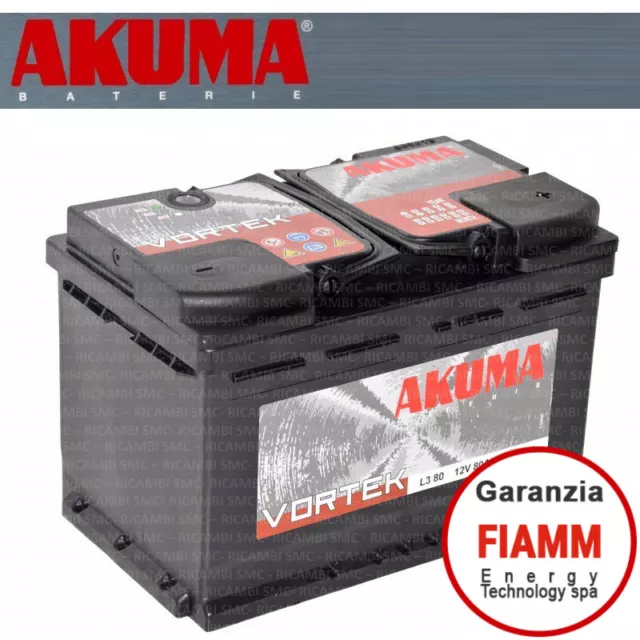 Batteria Auto Akuma 80 Ah Vortek = Fiamm 74 Ah 12V 680A En Originale Nuova