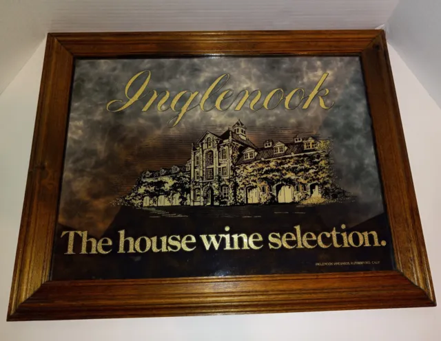 Vintage 1986 Inglenook Winery Wooden Framed Smoked Mirror Bar Sign 19”X15”